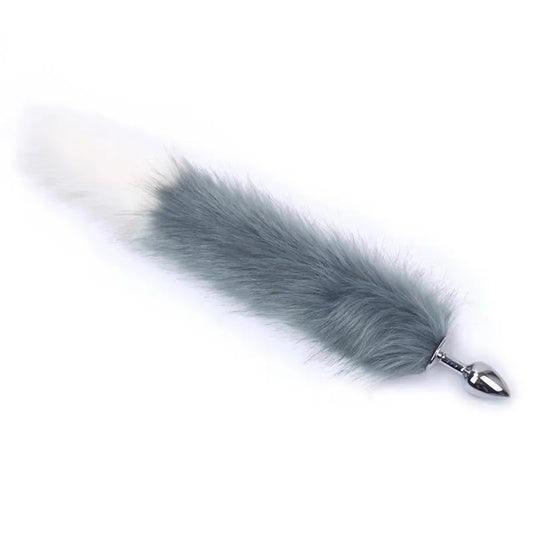 Plug anal cola de zorro Raccon gris con blanco